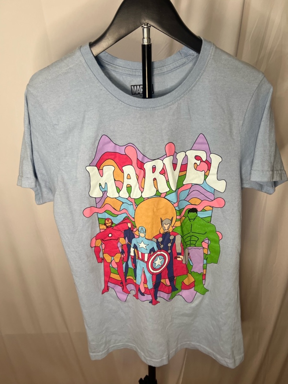 Marvel Light Blue Retro Graphic Tee